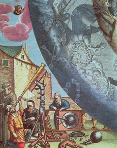 Astronomen kijken door een telescoop, detail door Andreas Cellarius